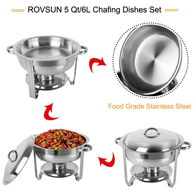 

2 Round & 2 Rectangular Chafing Dish Full Size Upgraded Stainless Steel Buffet Catering Warmer Set with Food&Water Trays