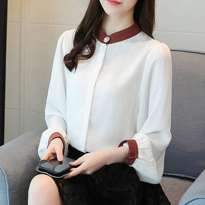 

Women White Chiffon Shirts Casual Korean Long Sleeve Shirt Women Elegant Office Blouse Ladies Streetwear Tops