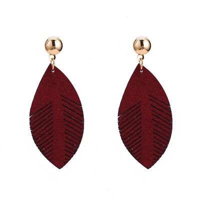 

EK2184 Hot Sale Creative Harajuku Cute Leather Leaf Drop Earrings for Women Fashion Jewelry Personality Feather Brincos Gift