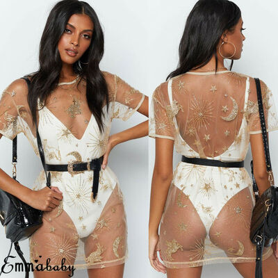 

Women Sequin Moon Star Mesh Dress Bikini Cover Up Swimwear Swimsuit Bathing Tops