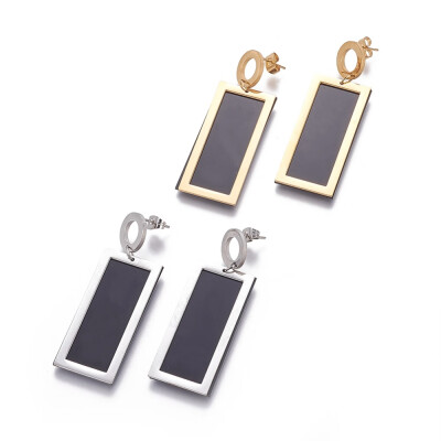 

304 Stainless Steel Stud Earrings with Plastic Rectangle Mixed Color 53mm Pendant 40x18x2mm Pin 08mm