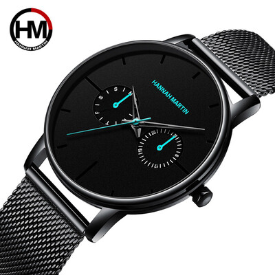

Gobestart High Quality Fashion Simple Two Eye Four Needle Mens Mesh Belt Quartz Watch