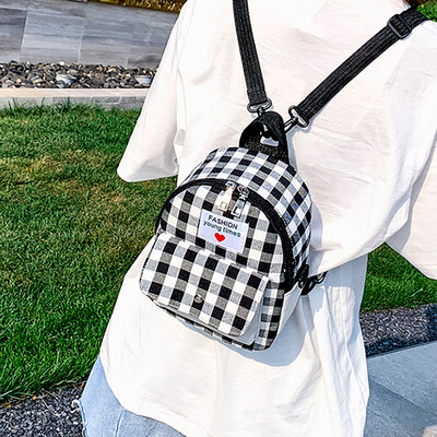 

New Womens Portable Backpack Casual Wild Fashion Contrast Plaid Travel Backpack