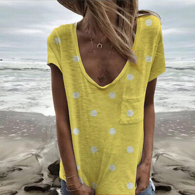 

Starmoon Women Summer Printing Pockets Short Sleeve Shirt Casual Tunic Tops Blouse