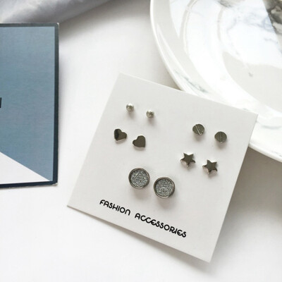 

5 pairset Gold Silver Color Earrings Set Heart Geometric Stud Earrings Set Pearl Earrings for Women Jewelry Gifts