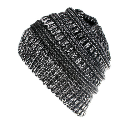 

Womens Girl Stretch Knit Hat Messy Bun Ponytail Beanie Holey Warm Hats Winter