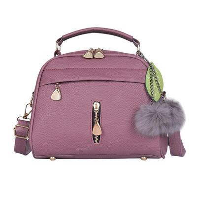 

Pure Color Leaf Hair Ball Decor Shoulder Handbags Women Small Crossbody Bag