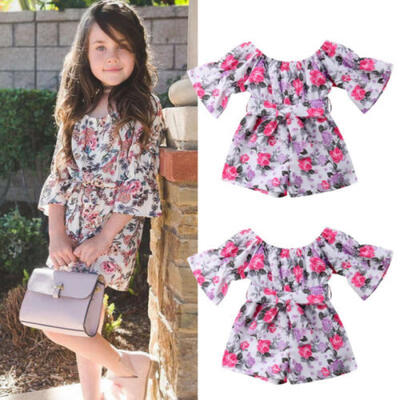 

US Fashion Toddler Baby Girl Off Shoulder Clothes Romper Bodysuit Sunsuit Outfit