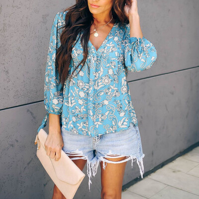 

Starmoon Women Flowy Long Sleeve V Neck Tops Casual Loose Floral Print Shirts Blouses