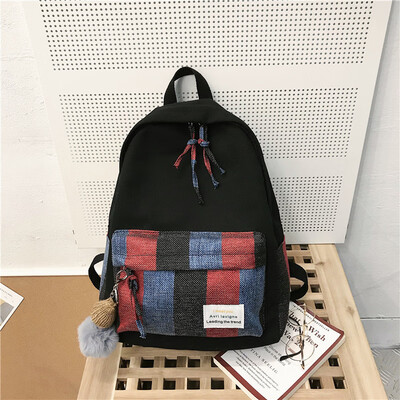 

Schoolbag female college student ins Korean version of high school girls campus Mori simple canvas plaid backpack