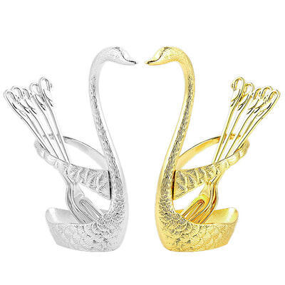 

Stainless Steel Swan Base Holder with 3 Dessert Forks Coffee Spoons Set