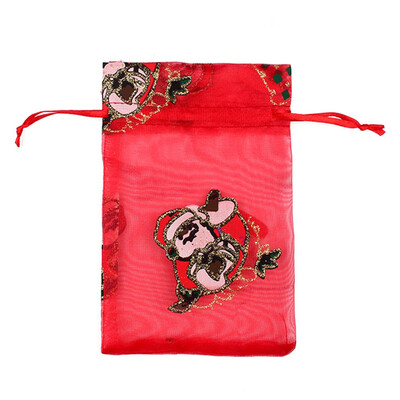 

Colored Santa Claus Christmas Organza Pouch Wire Mesh Element Jewelry Bags Packaging Drawable Organza Gift Bags