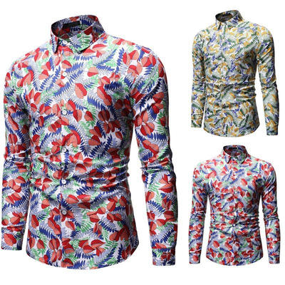 

Mens Shirt Fashionable Casual Slim-fit Printed Long Sleeve Shirts