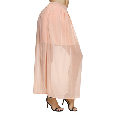 

Solid color retractable belt elastic two pockets with lining pleated skirt 65091