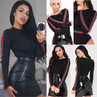 

Womens Long Strip Sleeve Stretch Leotard Body Tops T-shirt Jumpsuit Bodysuit