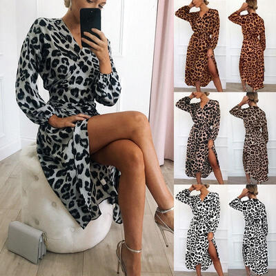 

Women V Neck Long Sleeve Maxi Dress Split Evening Cocktail Party Dresses