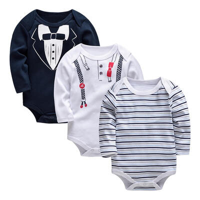 

3pcs Baby Boy Cartoon Print Jumpsuits Set Infant Cotton Long Sleeve Rompers