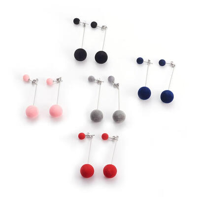 

304 Stainless Steel Dangle Stud Earrings with Flocky Acrylic Beads Mixed Color 68mm Pin 07mm