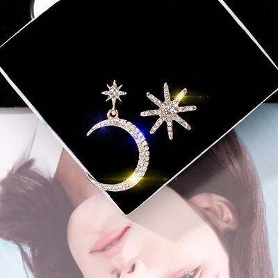 

Aretes de mujer modernos 2018 design zircon stars moon asymmetrical pendant earrings temperament Korean earrings for women