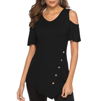 

Short Sleeve T Shirt Women V Neck Off Shoulder Irregular Summer Loose Tops