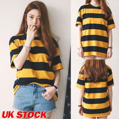 

Summer Women Bee Striped Short Sleeve T-Shirt Loose Blouse Tops Basic Tee UK
