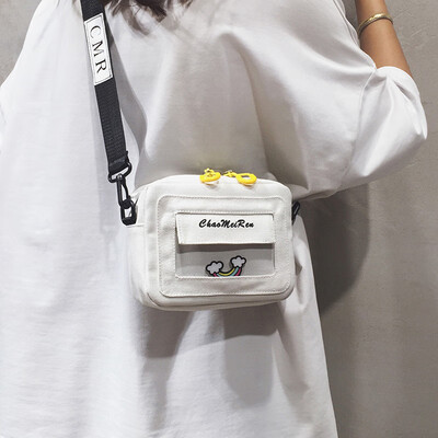 

Canvas small bag handbags new 2019 cartoon cute small square bag girl casual wild shoulder Messenger bag tide