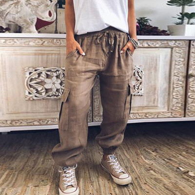 

Women Drawstring Solid Color Trousers Cotton Linen Casual Loose Pants