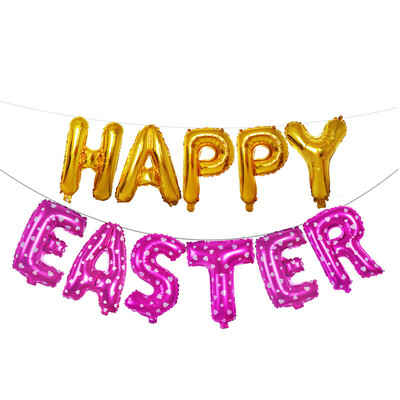 

Toponeto 16 inch Large Happy Easter Foil Balloon Set Banner Bunting Party Decoration