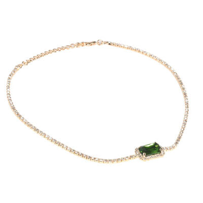 

Romantic Women Necklace Multicolor Square Crystal Chain Gold Necklace Female Charm Wedding Anniversary Jewelry Gift