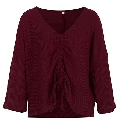 

Fashion Knitwear Long Sleeve New V-neck Long Sleeve Top Sweater Chest Drawstring Top