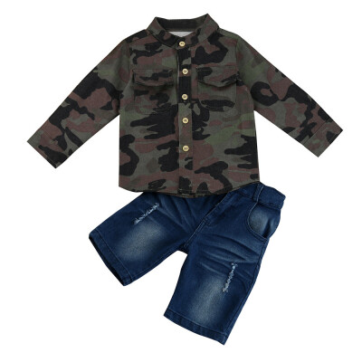 

1Set Kids Toddler Boys Handsome Camouflage T-shirt Tops Pants Clothes Outfits