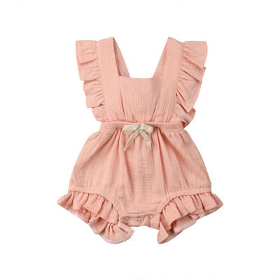

Infant Baby Ruffle Candy Color Jumpsuit Kids Girl Sleeveless Bowknot Romper