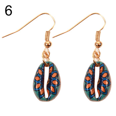

Vintage Women Floral Cowrie Shell Dangle Hook Earrings Summer Beach Jewelry Gift