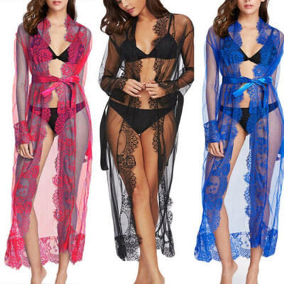 

Women Gauze Long Lingerie Sleepwear Sheer Bath Robe Pyjama Gown Nightdress Robes