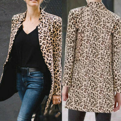 

Womens Ladies Leopard Print Jacket Coat Slim Blazer Suit Outwear Cardigan Coat