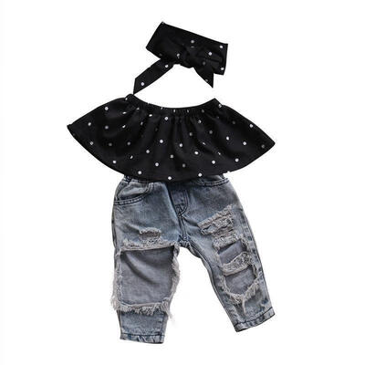 

Newborn Baby Girls Dot Wrapped Chest Bog Hole Jeans Pants Outfits Clothing Set