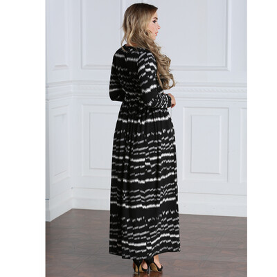 

Sexy Women Plus Size Printed Dress Big Size Round Neck Ankle-Length Long Maxi Dress Black