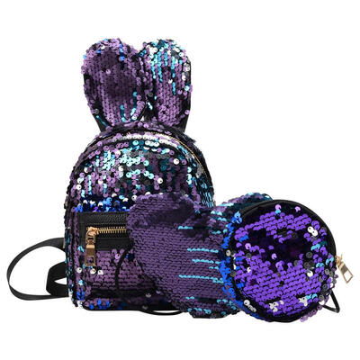 

3pcsset Women Rabbit Ear Sequin Backpacks School Girl Travel Shoulder Bags