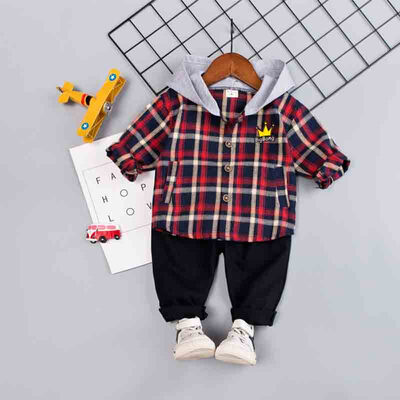 

Toddler Newborn Boy Autumn Outfits Long Sleeve Plaid Print Hoodie Shirt TopTrousers Casual Sets