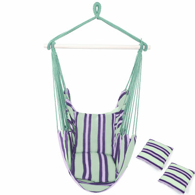 

Portable Hammock Hanging Rope Chair Porch Swing Seat Patio Camping w 2x Pillows