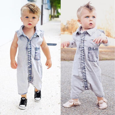

Denim Kid Baby Vest Bodysuit Romper Infant Boy Jumpsuit Clothes Outfits