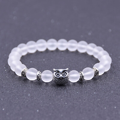 

New Natural Lava Stone Bead Bracelet Silver Owl Bracelet for Women Men Vogue