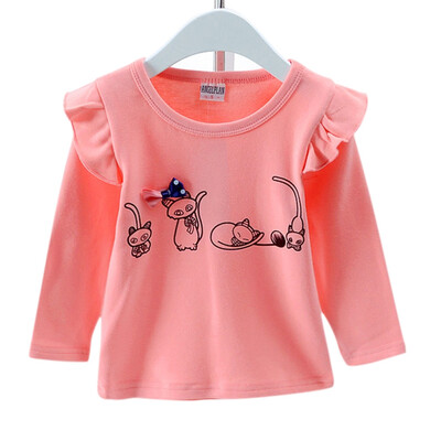 

Autumn Baby Girl T-Shirts Tees Long Flare Sleeve Cartoon Cat Print T-Shirts Kids Tops Casual Blouse