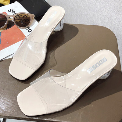 

Summer sexy open-toed transparent crystal slippers for women wearing high-heeled sandals