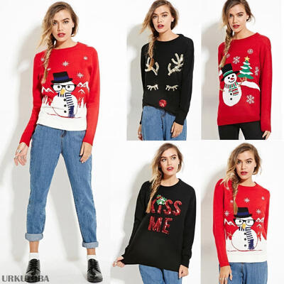 

Womens Christmas Sweater Ladies Xmas Jumper Sweatshirt Knitted Pullover