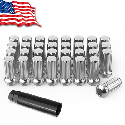 

32 Chrome Spline 14x15 Truck Lug Nuts Lock Key for Chevrolet Toyota Cadillac