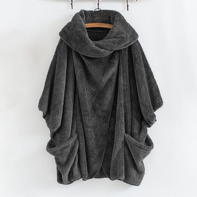 

Toponeto Women Casual Solid Turtleneck Big Pockets Cloak Coats Vintage Oversize Coats