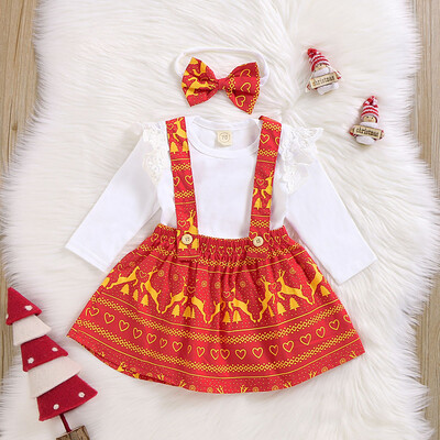 

My First Christmas Newborn Baby Girl Clothes Long Sleeve RomperBib Skirt Outfit