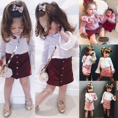 

Cute Infant Baby Girl Button A Line Skirts Party Slim Dress Princess Pageant Set