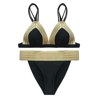 

Sexy Spaghetti Strap Backless Padded Spliced Gilding Low Waist Women Bikini Set